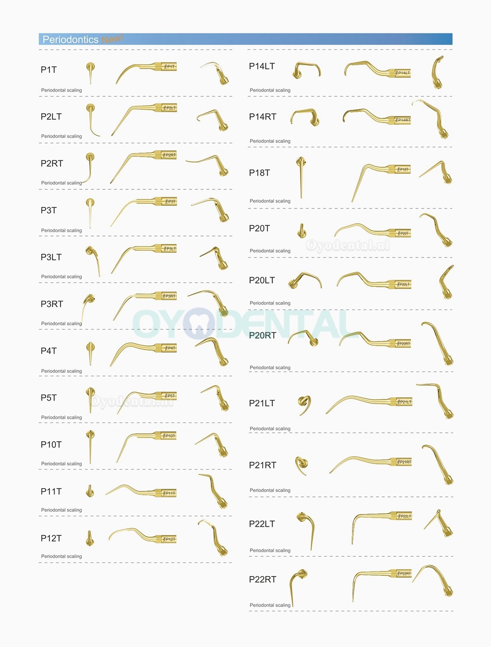 10 Stks Specht Ultrasone Scaler Tip Parodontale P1 P2L P2R P2LD P2RD P3 P3D P4 P4D