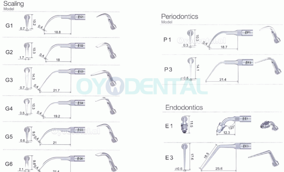 10 Stks Specht Ultrasone Scaler Tip Parodontale P1 P2L P2R P2LD P2RD P3 P3D P4 P4D