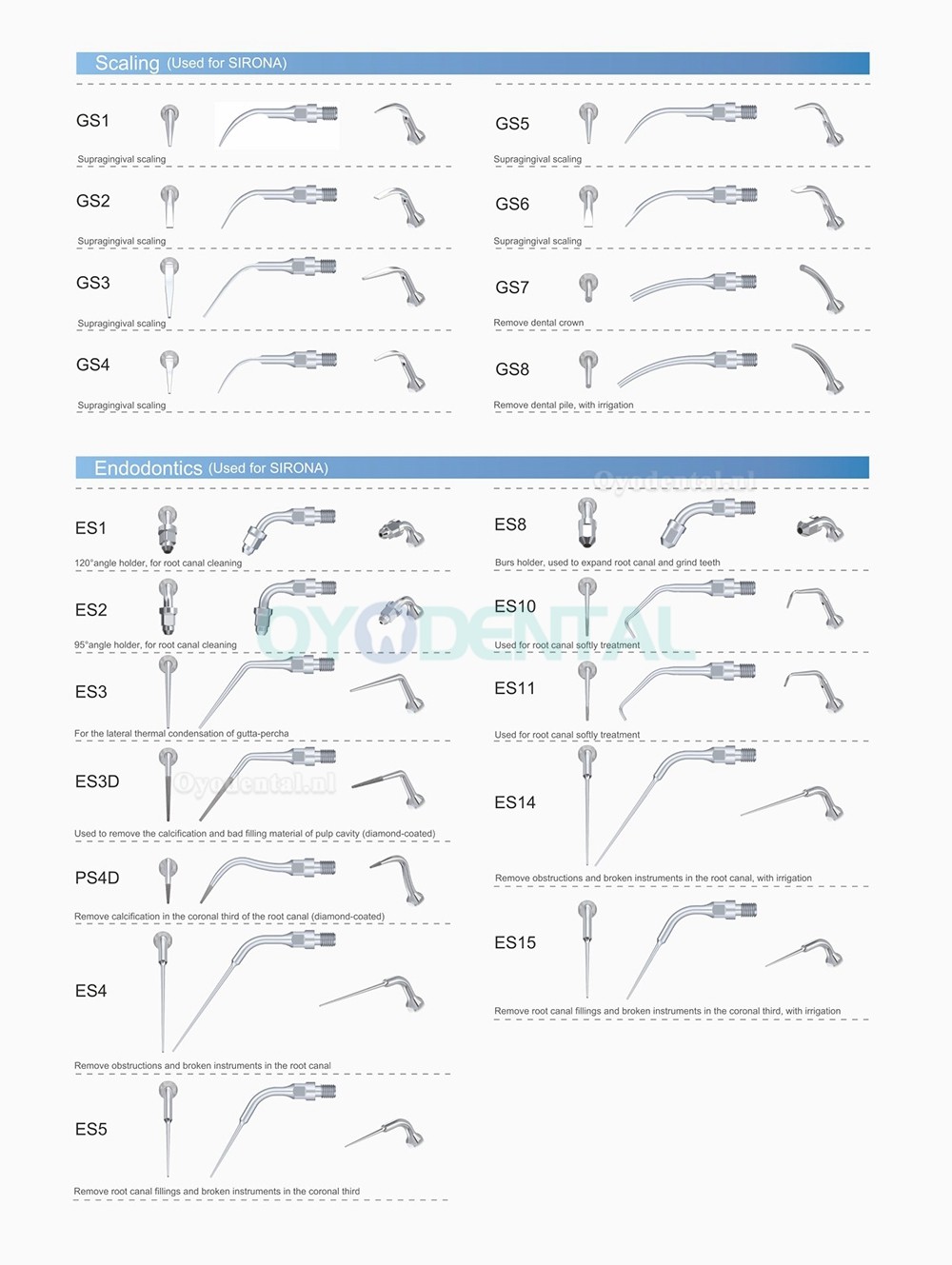 10 Stks Specht Ultrasone Scaler Tip Parodontale P1 P2L P2R P2LD P2RD P3 P3D P4 P4D