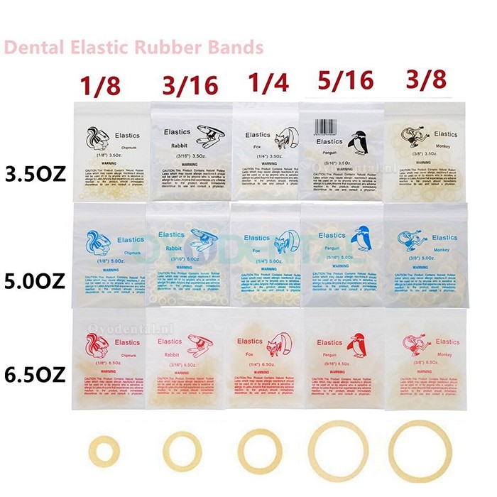 1000 stuks tandheelkundige orthodontische elastiekjes ortho-elastieken latex beugels 15 maten
