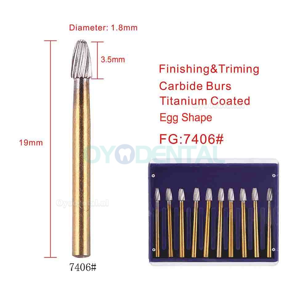 50Pcs/5 Pakketten Tandheelkundige hogesnelheidshandstukboor Wolfraamcarbide titanium gecoat FG 7406 7408 7901 7902