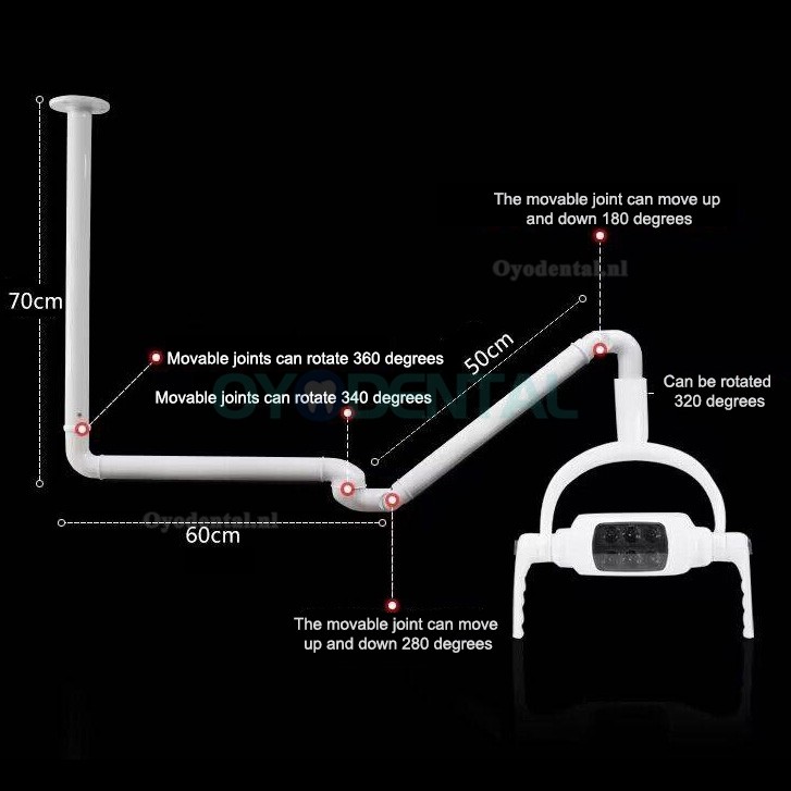 Plafondgemonteerde tandartslamp Orale LED-operatielamp Examenschaduwloze 6 LED-lens met arm