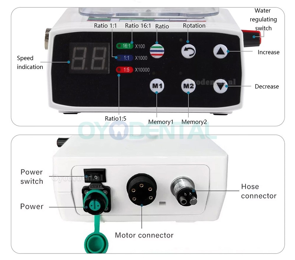 Borstelloze elektrische tandheelkundige motor compatibel met 1:5 / 1:1 / 16:1 hoekstuk met waterfles