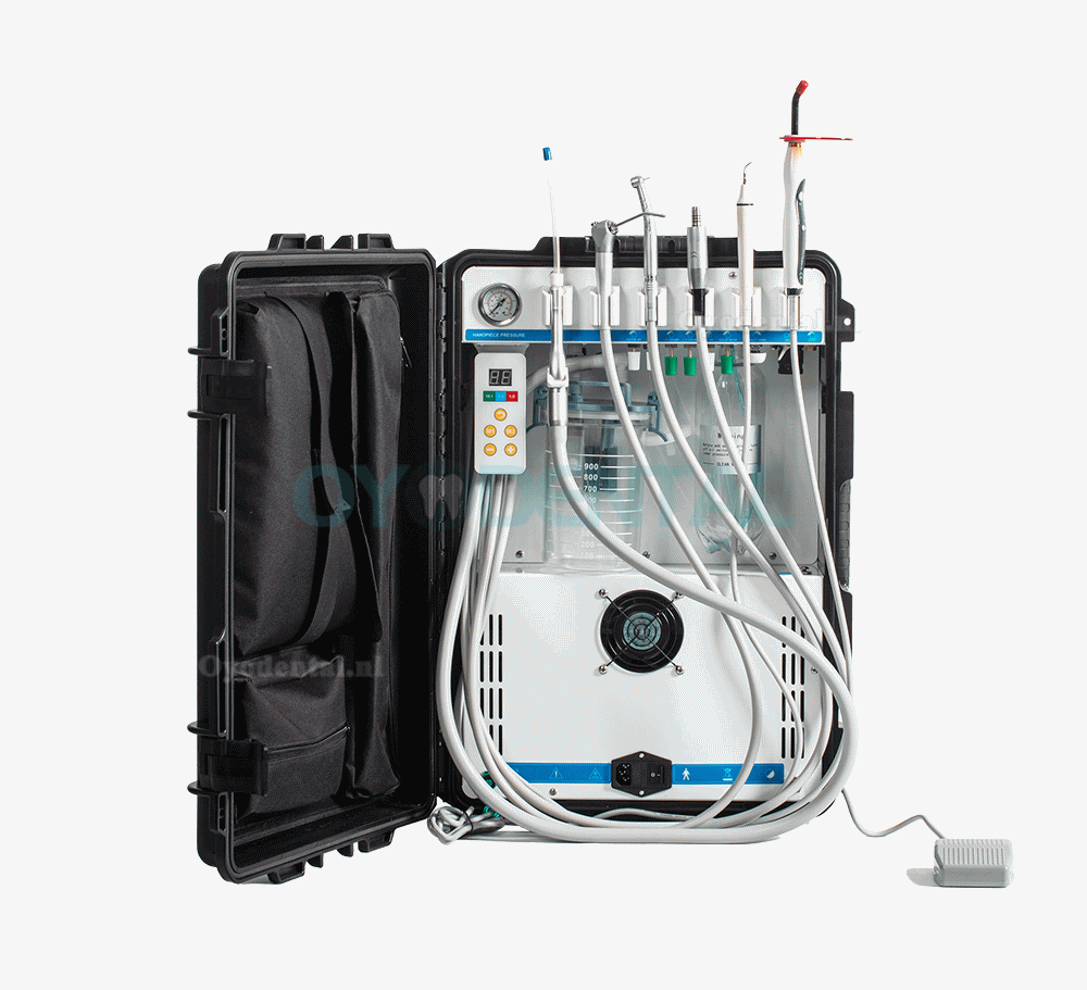 Greeloy® GU-P208 Draagbare Tandheelkundige Unit + Elektrische Tandmotor + Uithardingslamp + Scaler Handstuk 2/4 Gaten