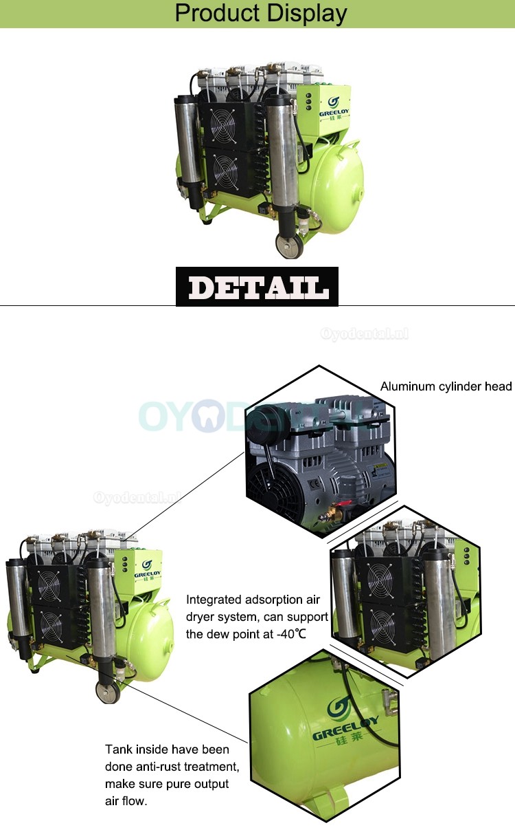 Greeloy® GA-83Y Tandheelkundige luchtCompressor Olievrij met droger