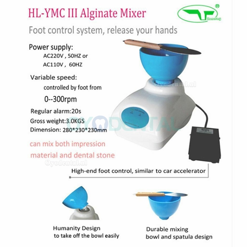 ZoneRay® HL-YMC III Tandafdruk Alginaat Mixer Materiaal Mengen Met Voetpedaal