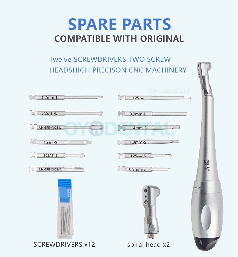 Tandimplantaat Momentsleutel Handstuk Ratchet Implant Vergrendeling Hoofd Handstuk 12 stuks Schroevendraaiers