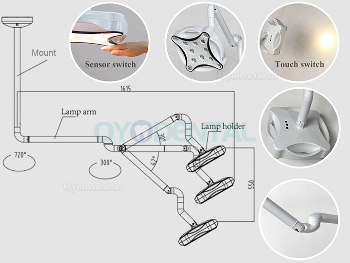 Micare JD1700 Operatielamp Tandarts Plafond Model LED Onderzoek Examen Licht Schaduwloos