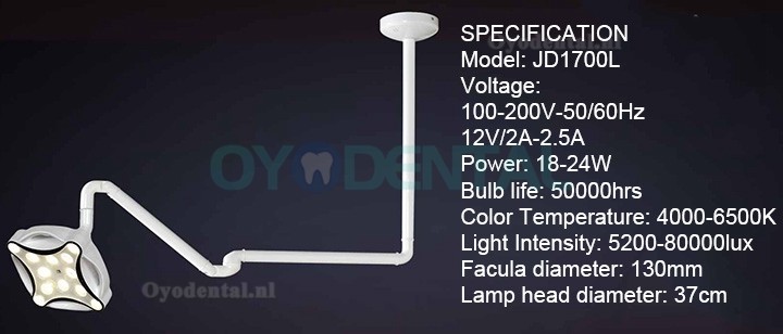Micare JD1700 Operatielamp Tandarts Plafond Model LED Onderzoek Examen Licht Schaduwloos