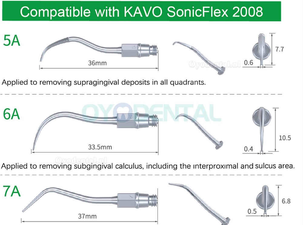 10Pcs Pneumatische scaler tips 5A 6A 7A compatibel met Kavo SONICflex scaler handstuk