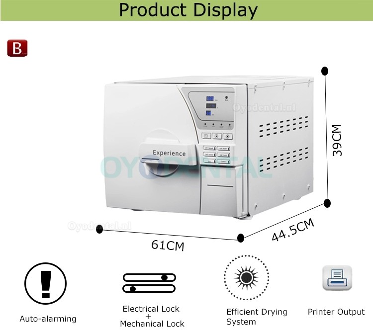 Tandheelkundige mini autoclaaf sterilisator vacuüm stoom 8-23L met printer