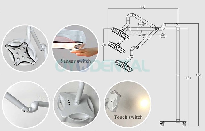 Micare JD1700L Mobiel chirurgische lamp Schaduwloze lichtoperatie Onderzoekslamp