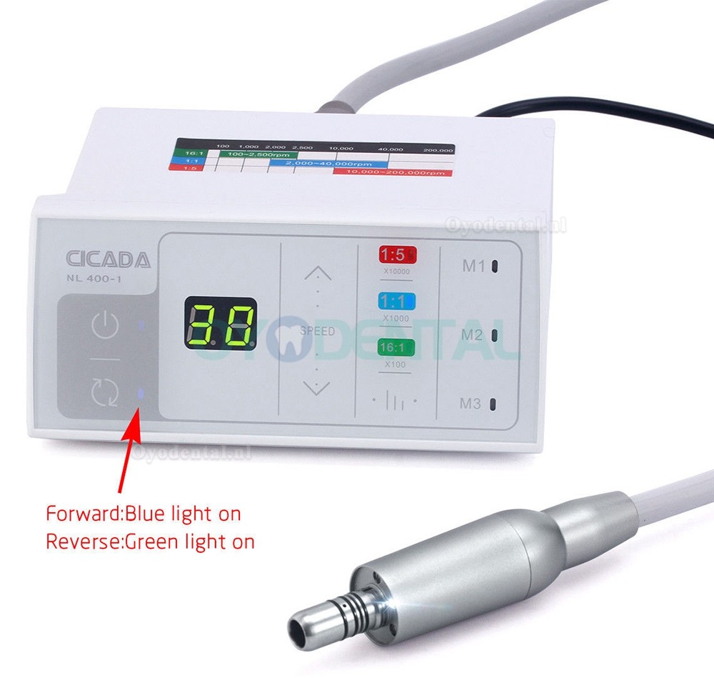 YUSENDENT COXO NL400-1 LED borstelloze elektromotor +1: 1 glasvezel-contrahoek handstuk