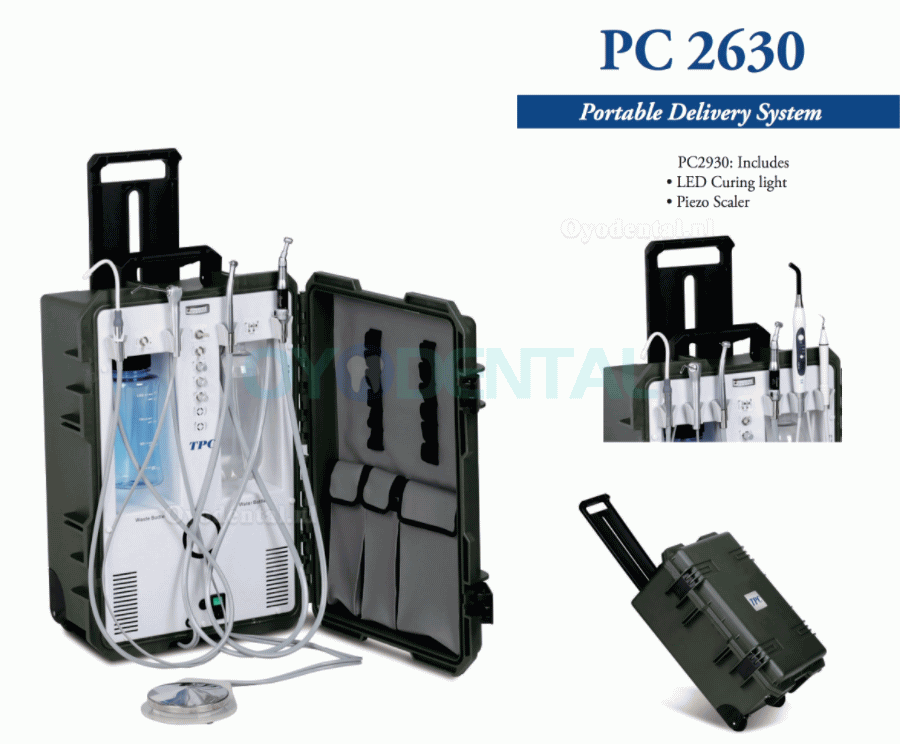 TPC PC2630 Draagbare tandheelkundige toedieningseenheid met luchtcompressor + 3-weg spuit