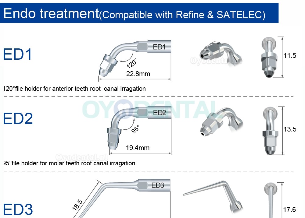 Refine Ultrasone scaler tips ED1 ED2 ED3 ED4 ED5 ED6 ED7 ED8 ED9 ED10 ED11 ED14 ED15 compatibel met SATELEC NSK DTE