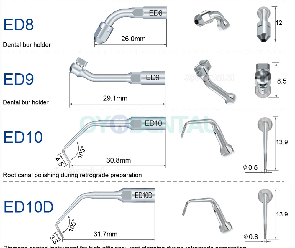 Refine Ultrasone scaler tips ED1 ED2 ED3 ED4 ED5 ED6 ED7 ED8 ED9 ED10 ED11 ED14 ED15 compatibel met SATELEC NSK DTE