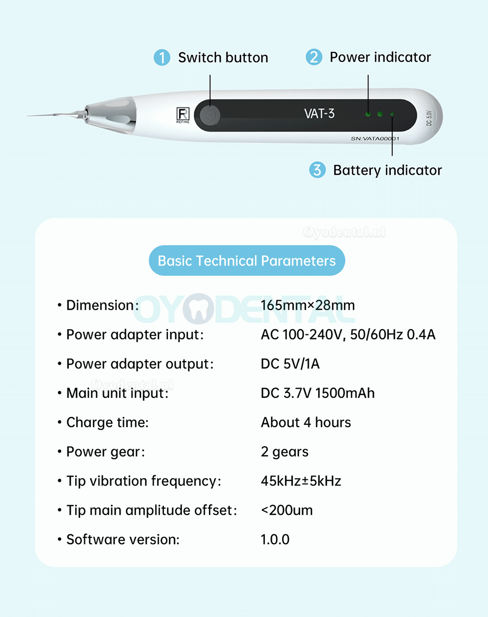 REFINE VAT-3 Tandheelkundige ultrasone activator endoactivator wortelkanaalirrigator draadloos