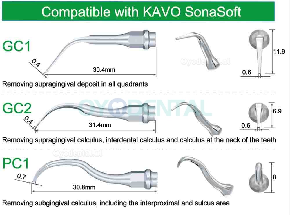 5Pcs Pneumatische scaler tips GC1 GC2 PC1 compatibel met KAVO SonaSoft scaler