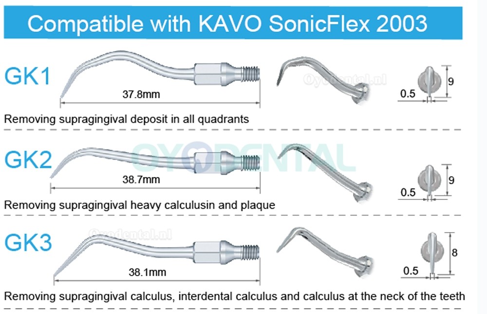 5Pcs Ultrasoon tips GK1 GK2 GK3 GK4 GK5 GK6 GK7 GK12 GK14 GK16 compatibel met KAVO SONICflex scaler handstuk