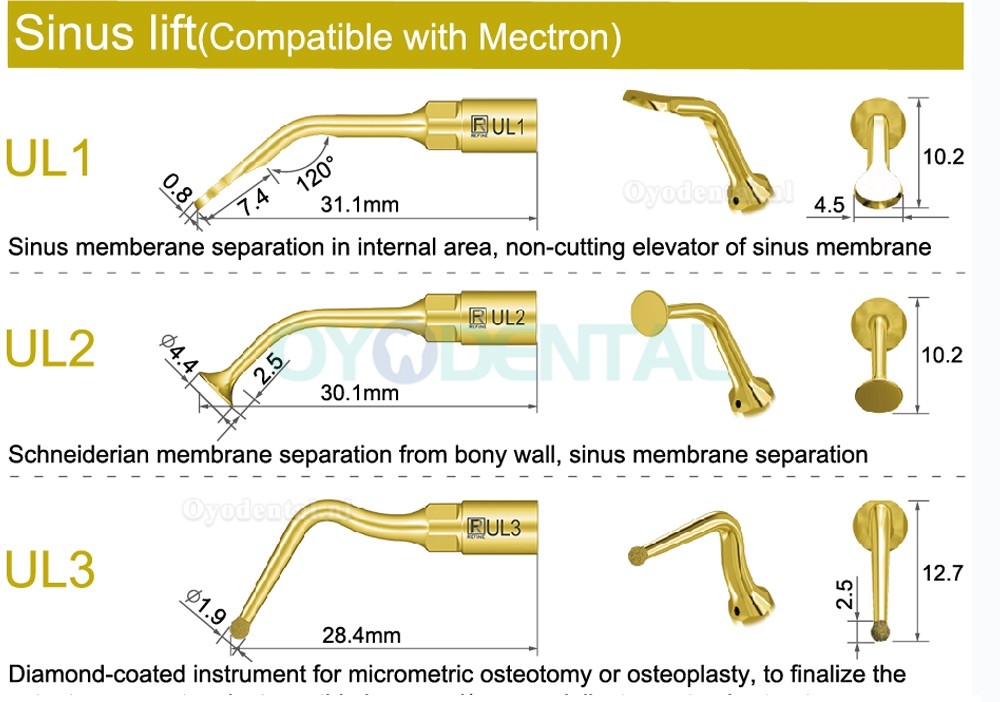 1Pcs Tips voor piëzochirurgie tandarts bot snijden sinus tillen UL1 UL2 UL3 UL4 UL5 compatibel met Mectron Woodpecker