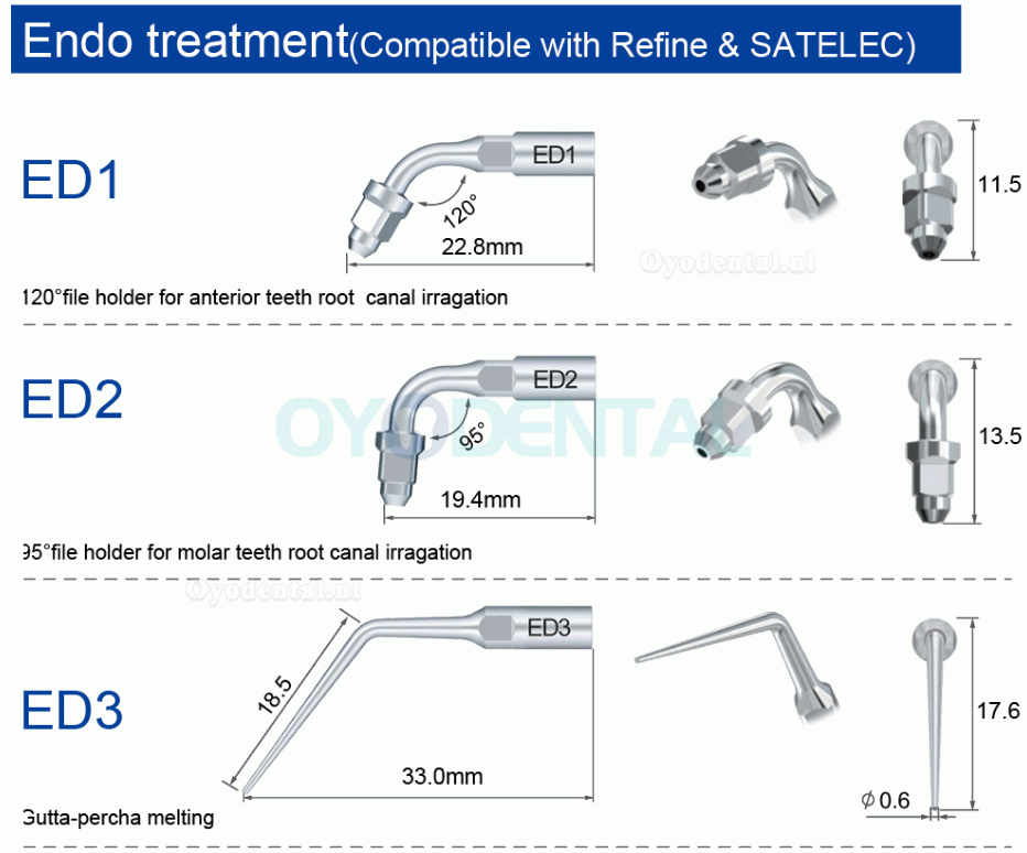 10Pcs Refine Ultrasoon tips E3D E4D E5D E10D E11D E12D E14D E15D compatibel met Woodpecker EMS