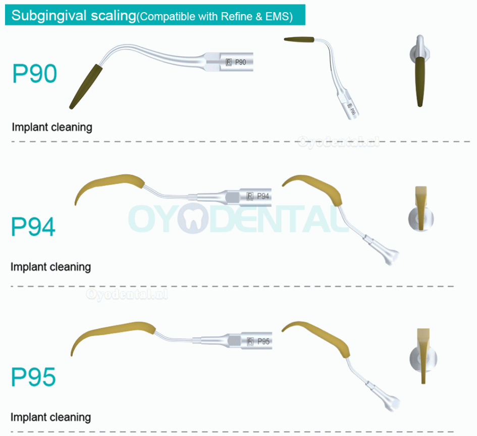 5Pcs Ultrasoon tips voor implantaatreiniging P90 P94 P95 P96L P96R compatibel met REFINE EMS MECTRON Woodpeaker