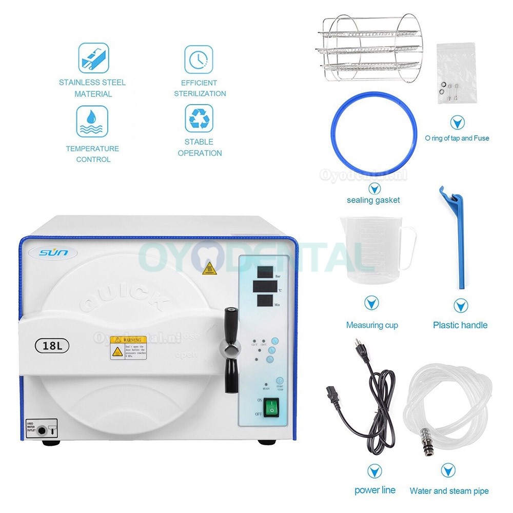 18L / 23L Sun Dental Autoclaaf Stoomsterilisator Klasse N Hoge druk op hoge temperatuur